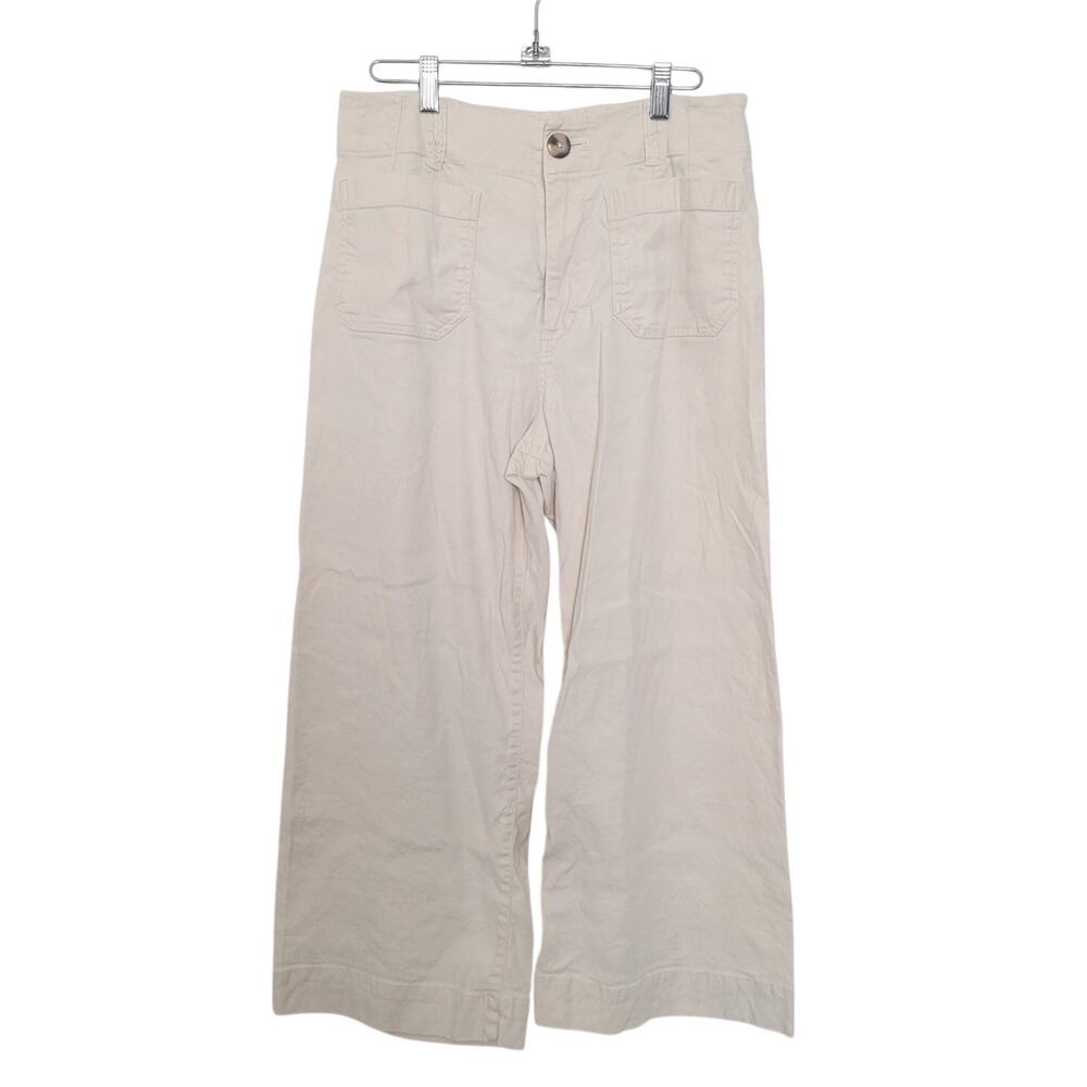 MAEVE The Colette Linen Blend Crop Wide-Leg Pants Size 8P Cream Coastal Scandi